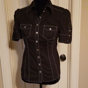 Bebe black button down with silver buttons